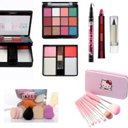 All in One Fashion Makeup Kit for Girls Obsession No 2 with EyeLiner, Kajal, Makeup Brushes, Sponges and 5 in 1 Lipstick Red Edition-11