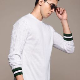 Men Solid Round Neck White Sweater-image-38