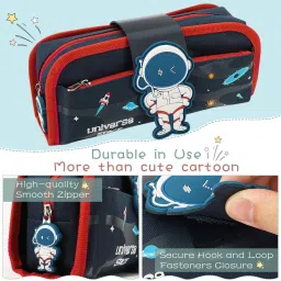 radhey preet Astronaut Theme Multi-layer Stationery Storage Case For Kids, Detachable Compartment With The Help of Velcro, Multicolor & Design, RP1016 Art Polyester Pencil Box image 4