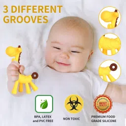 aerex Giraffe Shape Baby Teether | Soft Silicone Baby Teether for Infant & Babies Teether and Feeder image 4