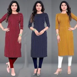 Pack of 3 Women Printed Crepe Straight Kurta-image-9