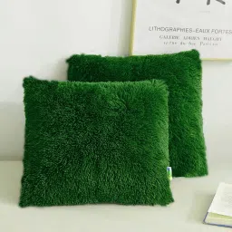 Pillow Both side Fur , Fur cushion Microfibre Solid Cushion Pack of 2-image-16