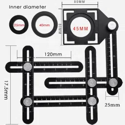 catson Aluminum Alloy Six fold universal Angle Measuring Tile wood Hole Marking Multi Function Template Tool Marking Gauge image 2