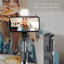 POZUB Bluetooth Smart Selfie Holder Camera Flash Brackets With Flash Light Video Stand Single Gimbal for Mobile, Camera image 4
