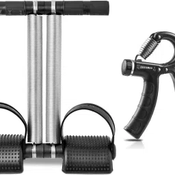 Combo of Double Spring Tummy Trimmer with Counter Hand Gripper for Gym Workout Fitness Accessory Kit Kit-22