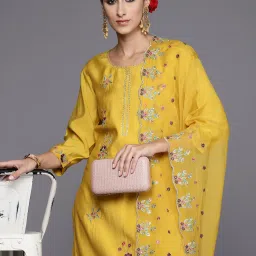 Women Silk Blend Kurta Palazzo Dupatta Set-image-11