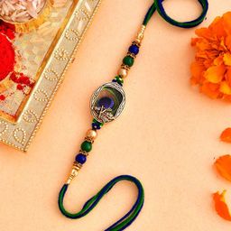 Voylla Peacock Feather-Shaped & Beaded Thread Rakhi-image-33