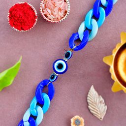 Aapno Rajasthan Men Evil-Eye Charm Bracelet Rakhi With Roli Chawal & Greeting Card-image-74