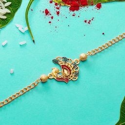 aadita Men Gold-Colored Stone-Studded Handmade Bracelet Rakhi-image-36