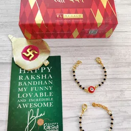 EL REGALO Pack Of 2 Unisex Kids Gold-Toned Beaded Evil Eye Rakhi-15