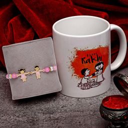 PANASH Set of 2 Gold-Toned & Pink Rakhi With Happy Rakhi Mug-19
