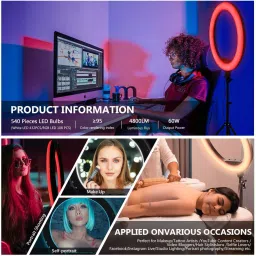 Webilla Selfie Ring Light With Tripod Stand & Phone Holder 3 Modes 10 Brightness Level 120 LED Bulb Dimmable Selfie Ring light 26 RGB Color Mode for Live Stream Makeup YouTube Video Photography Shooting Ring Flash image 4