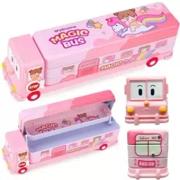 Magic Bus Student Cute Pencil Box Three Layer with Sharpener (Space Bus) Geometry Box-image-47