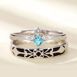 Princess and Knight Couple Rings Valentine Gift for lovers Trendy Fashionable Alloy Cubic Zirconia Platinum Plated Ring Set-image-36
