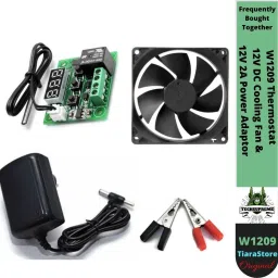 W1209 Digital Thermostat Temperature Sensor-12V 2A Power Adaptor Power Supply Ac Input 100-240V Dc Output 12Volt 2Amps &12V DC Cooling Fan+ CROCODILE CLIP Temperature Sensor and Controller Electronic Hobby Kit-7