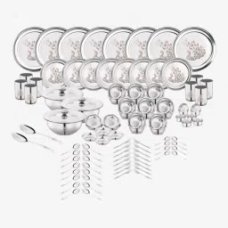 Pack of 101 Stainless Steel Dinner Set|Serves 8 People|Heavy Gauge|Kitchen Set|Permanent Laser-Peacock Dinner Set-19