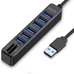 Bestor 8 IN 1-6-Port USB 3.0 Hub with SD/TF Card Reader High-Speed Multiport USB Splitter for Laptop, PC, Mac – Plug & Play USB Hub-image-1
