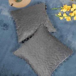 hosta homes Grey Velvet Abstract 16X16 Inches Cushion Covers (2Pcs)-picture-10