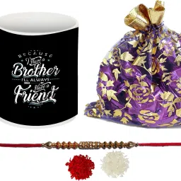 Premium Quality I have a brother Black Mug ,Rakhi, Roli Chawal,And 10 Chocolate in potli Ceramic Gift Box-image-66