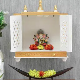 india home wood Gold Sheesham Wood Wall Mounted Mandir With Door-picture-16