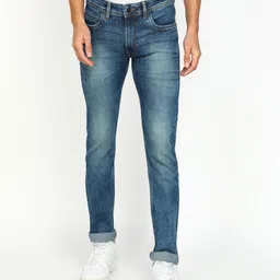 peter england Men Slim Mid Rise Dark Blue Jeans-picture-4