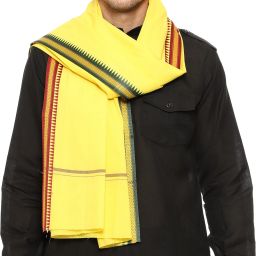 Embroidered Cotton Blend Men Yellow Scarf-image-43