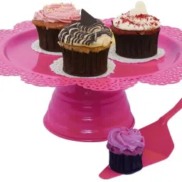 Scallop Pink Cake Stand With Cake Server, Cupcake Stand, Cake Stand for Parties Steel Cake Server-image-23