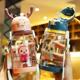 cute cartoon Multi Design Water Bottle for Kids, Bottle with Sipper 600 ml Water Bottle-14