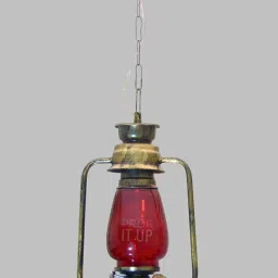 VINTAGE TRADITIONAL METAL CRAFT ELECTRIC LANTERN HANGING/PENDANT LAMP/LIGHT Beige, Red Iron, Glass Hanging Lantern-picture-9