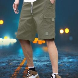 Solid Men Green Cargo Shorts-image-31