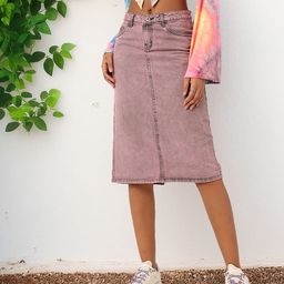 DressBerry Women Urban Vibe Back Slit Denim Faded A-Line Skirt-image-20