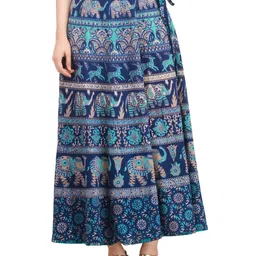Exotic India Ethnic Motifs Printed Pure Cotton Wrap Maxi Skirt-image-39