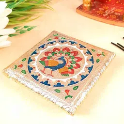 apka mart Beige & Blue Meenakari Pooja Chowki-image-82