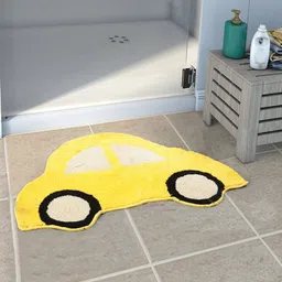 Saral Home Yellow & Beige Printed Car-Shaped Microfiber Anti-Skid Floor Mat-40