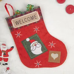 MARKET99 Red Set Of 2 Welcome & Santa Print - Christmas Hanging Stocking-31