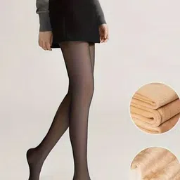 Poftik Fur Lined High Waist Dual Tone Pantyhose Winter Stockings-image-74