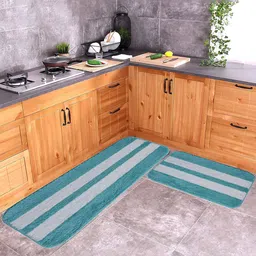 Bajo's 2-Pcs Turquoise Blue & White Striped Anti Skid Floor Mats-image-36