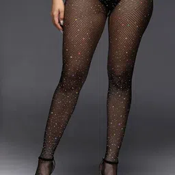 VAGHBHATT Rhinestones Studded Fishnet Stockings-15