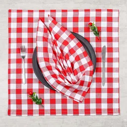 SHADES of LIFE Red & White Checkered Cotton Kitchen Table Napkins-20