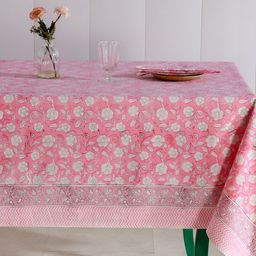HANDICRAFT PALACE Pink & White 9 Pieces Floral Cotton Rectangle Table Cover-image-9