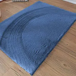 Blue Solid Polyester 36x24 Inches AntiSkid Bath Mat by Luxe Home International-picture-15