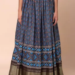 INDYA Ethnic Motif Printed Gathered Flared Skirt-image-70