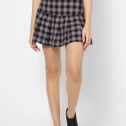 VASTRADO Checked Pure Cotton Pleated Mini Skirt-picture-24