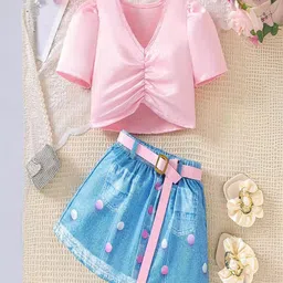YK Girls V-Neck Top With Skirt-image-87