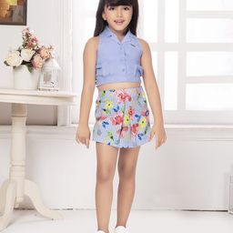Tiny Baby Girls Shirt Collar Sleeveless Top with Skirt-image-38