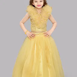 Pink Chick Girls V-Neck Embellished Ruffled Top with Skirt-image-12