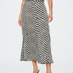 MANGO Black & White Checked A-Line Midi Sustainable Skirt-picture-9