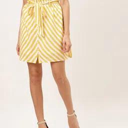The Dry State Yellow Mid-Rise Striped A-Line Mini Skirt-picture-30
