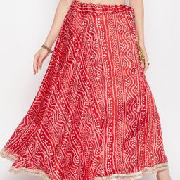 Clora Bandhani Print Flared Maxi Skirt With Gotta Patti Detail-picture-2