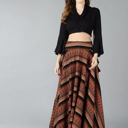 ZNX Clothing Women Black & Orange Crop Top with Skirt-19